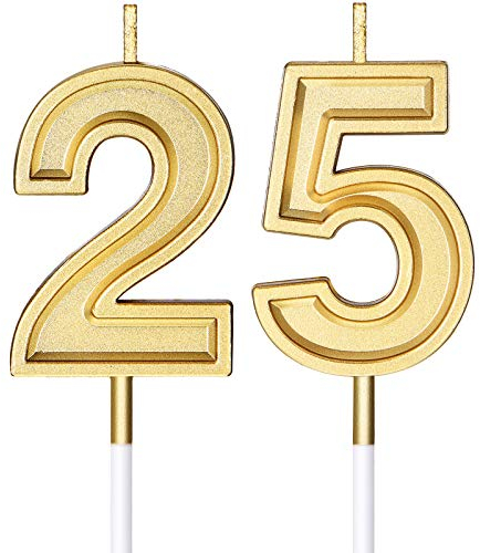 25. Geburtstag Kerzen Kuchen Ziffer Kerzen Alles Gute zum Geburtstag Kuchen Kerzen Topper Dekoration für Geburtstag Hochzeitstag Feier Gunst, Gold
