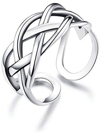 Shuxin Silber Damen Ring, 925 Sterling Silber Vintage Retro Daumen Ring, Verstellbar Hochzeitsringe Eheringe Verlobungsring Trauringe, Unisex Veränderbar Keltisch Knoten Knöchel Zehenringe Öffnen Ring