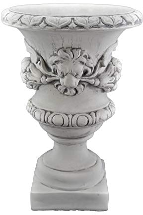 gartendekoparadies.de Pot de fleurs avec tête de lion en pierre coulée - Hauteur : 69 cm - 20 l - 63 kg - Résistant au gel - Pour l'extérieur - Gris