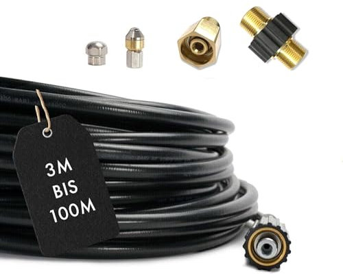 Manguera de limpieza de tuberías de 5 piezas compatible/para Kärcher Kränzle incl. EASY!LOCK desde el año de construcción Q4 2017 + acoplamiento, boquilla giratoria y normal