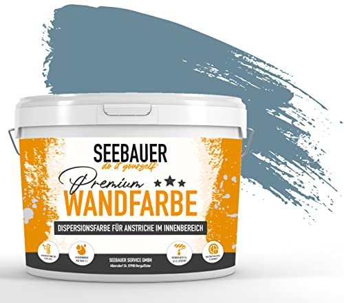 SEEBAUER diy Wandfarbe Blau 10L für Innen (No. 802 Baltic Sea) Edelmatte dunkelblaue Innenfarbe - Blautöne sehr hohe Deckkraft - Matt, Abwaschbar und Tropffrei