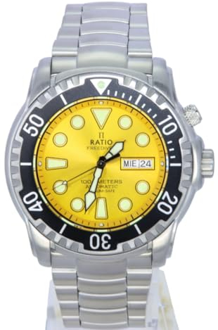 RATIO FreeDiver Heliumsichere Taucheruhr Saphirglas Automatische Taucheruhr 1000M Wasserdicht Taucheruhr für Herren, gelb, Taucher