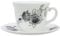 White Cup and Saucers Set of 6 200ml Opal Glass Tea Cups with Saucers Tea Set Coffee Espresso Cups Afternoon Tea Breakfast Tableware, Service for 6 (Black Floral)