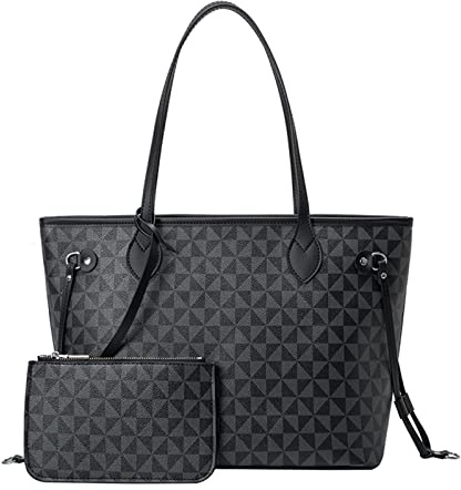 JANZORE Umhängetasche Damen Handtasche Groß Handbags Tote Bag Elegante Leder Taschen Mit Brieftasche Fashion 2 Pcs Set (Schwarz)