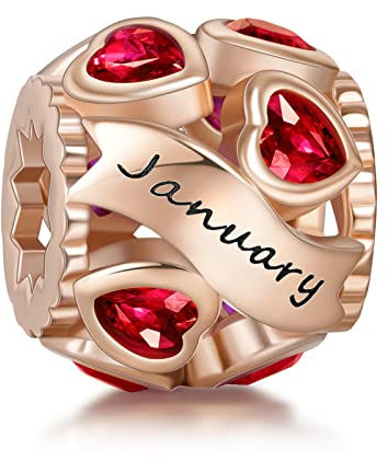 NINGAN Charm in oro rosa in argento 925, gennaio pietra natale perline adatto per braccialetti da donna regalo di giorno festivo