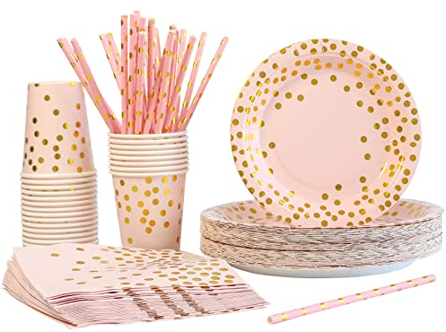 AHPYEUHK Pappteller Set 125 pcs Partygeschirr Kindergeburtstag Einwegteller Set mit bunten Papptellern, Pappbechern, Servietten und Strohhalmen für Geburtstag