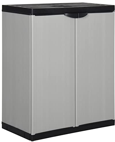 Chenshu Garten-Lagerschrank mit 1 Boden, Outdoor Schrank, Geräteschrank, Gartenschrank, Kellerschrank, Vorratsschrank Küche, Balkon Schrank Außen, Grau und Schwarz 68x40x85 cm