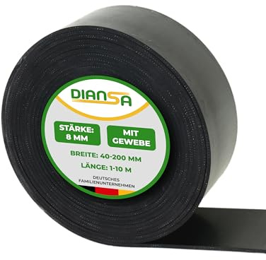 Gummistreifen bis 10m Länge in 8mm dick und 8 verschiedenen Breiten mit Gewebeeinlage Hartgummi Vollgummi Gummiauflage Bodenbelag Gummi-Platte-Matte Schürfleiste (Länge: 9m, 150mm (15cm))