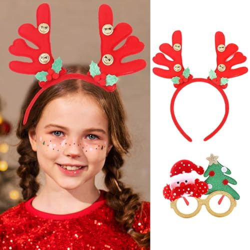 Evlry 2 Stück Weihnachts Haarreif und Brillengestell Rentier Stirnband Weihnachts Partys und Festivals Haar-Accessoires für Frauen