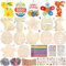 360 Stück Ostern Bastelset Kinder,Holzanhänger Ostern zum Bemalen,Ostern Anhänger Holz,Ostern Basteln Kinder,mit Aquarellstift,Glocke,Strass,Auge