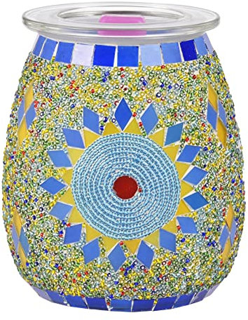 Dicimi Mosaic Glass, Wax melt Warmer, Electric Oil Burner, Candle Wax Warmer,Wax Warmer for Scented Wax, for Essential Oils Burner & Premium Wax Melts Burner（PSun Flower）
