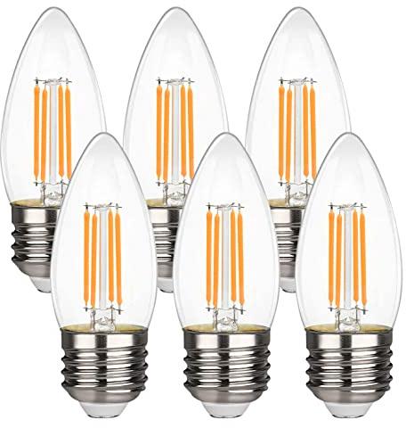 YIMILITE B11 E26 LED Candelabra Bulbs 4.5W(40 Watt Equivalent) 2700K Warm White 450LM Dimmable LED Filament Chandelier Light Bulbs Clear Glass Candle Lamp for Ceiling Fan Home Decor 6 Pack