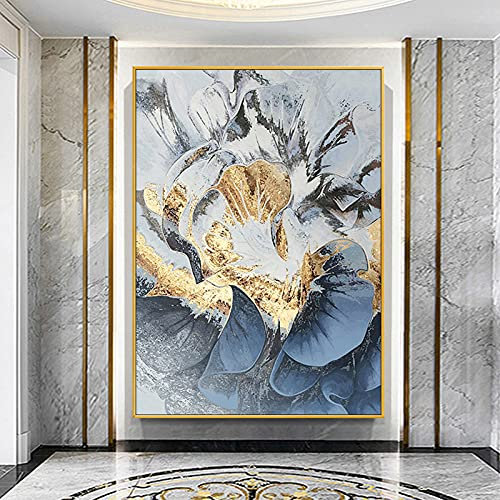 Handgemalte Acrylbilder Abstrakt,Moderne Kunst Handgemalte Leinwandbilder Original Blumenölgemälde Goldfolie Strukturierte Kunstwerke Rahmenlose Wandmalerei Wohnkultur Für Wohnzimmer Schlafzimmer