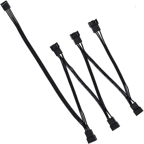 PWM Fan Hub Stringing, PC CPU Cooling 4 PIN/3 PIN Power Cable Hub Splitter Extension Adapter Sleeved for Desktop Computer Cooler 1 to 6 Way