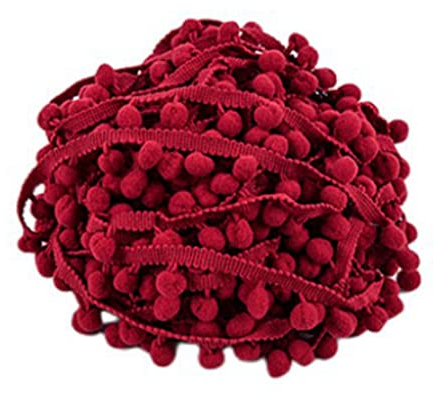 SHTGOI 5 Yards Pomponborte Bommelborte Bommel Fringe Band Fransenborte Pomponband Bommelband Pompom Fransenbesatz Pom Poms Quaste Borte Zierborrte für Kleidung Vorhang Dekoration Dunkelrot