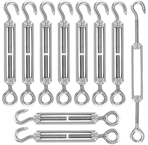Spannschloss Seilspanner, 304 Edelstahl Verstellbare Spannschloss Haken OC, 10 Stück, Spannhaken für Sonnensegel, Seil, Oder Wäscheleine zu Spannen (Silber)