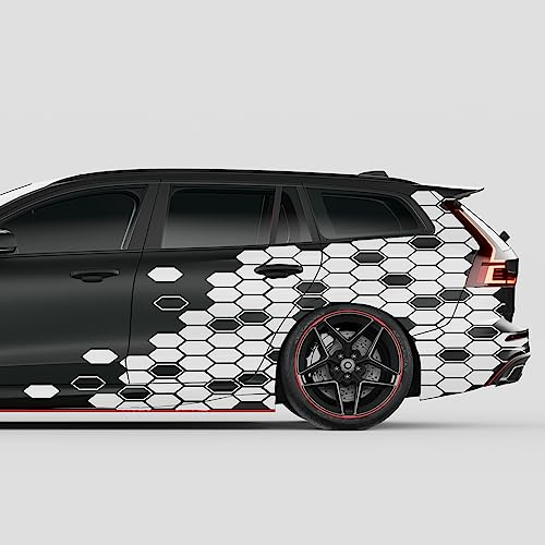 Finest Folia 2er Set XXL Auto Aufkleber je 200x60cm Motorrad Bus Sticker Kfz Zubehör Waben gestaucht Tuning Dekor Linien Design Folie KX082 (02 Weiß)