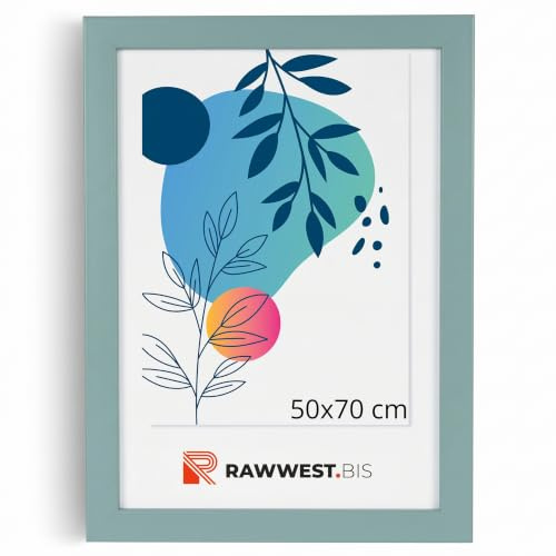 RAWWEST.BIS Bilderrahmen 50x70 cm MDF Holz Rahmen Posterrahmen Blau | Fotorahmen mit Acrylglas, Holzrahmen aus Holzplatten für Bilder Poster Fotos Puzzle, Plakatrahmen zum Aufhängen & Aufstellen