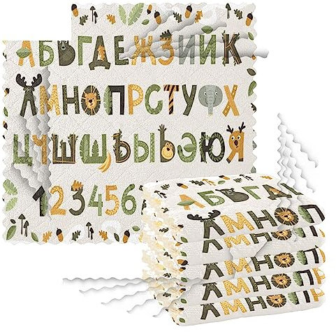 Küchen-Geschirrtücher, 6 Stück, Reinigungstücher zum Trocknen von Geschirr, Schrubben, Waschlappen für Spüle, Kochen, Backtisch, 27,9 x 27,9 cm, Alphabet ABC, amüsant stilisiert