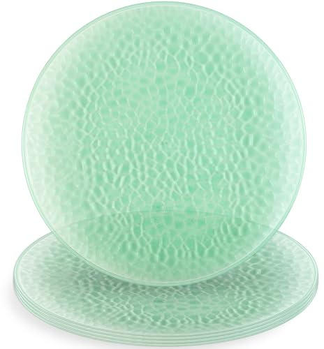 Blue Sky Organic 13 Hammered Green Plastic Charger Plates - 4 Count | Durable & Stylish for Elegant Dining Events
