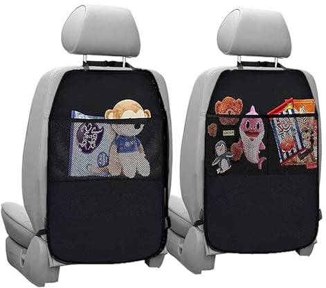 Funmo 2 Pcs Car Seat Organiser, car accessories,Waterproof Storage Pockets With 2 Pockets, Kids Back Seat Protector, Anti Kick, Miscellaneous Storage (Black)