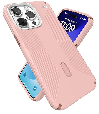 Speck Presidio2 Grip Schutzhülle für iPhone 15 Pro Max, rutschfeste Verriegelung, gebaut für MagSafe, Fallschutz, Kratzfest, weiche Haptik, 17,5 cm (6,7 Zoll), Presidio2 Grip Dahlia Pink/Rose