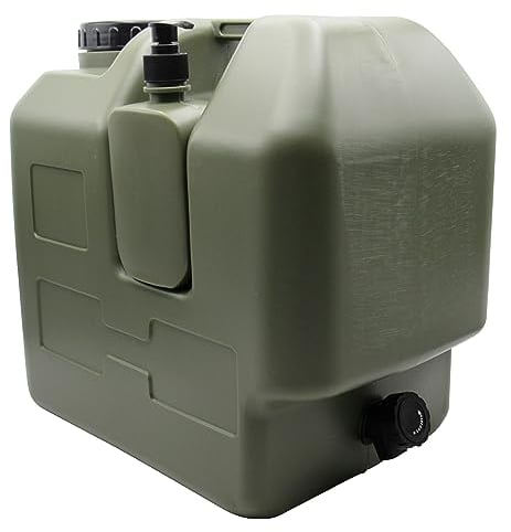 Fresh Water Carrier Container 20L with Tap & Soap Dispenser (Green Food Grade Plastic HDPE Can Fishing)