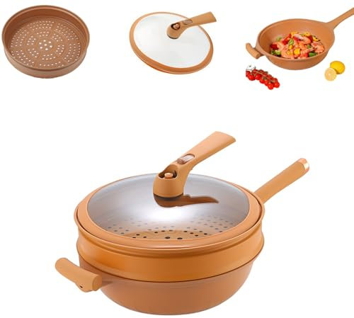 Non-stick Clay Wok with Steamer Basket, Multifunctional Pottery Clay Non-stick Micro Pressure Pot, Easy to Clean