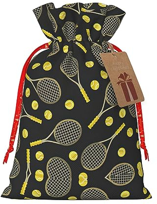 Lustige Tennisschläger und Tennisbälle, Weihnachts-Geschenktasche – Premium-Polyester-Tasche für besondere Anlässe, ideal zum Verpacken von Geschenken