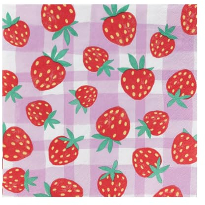20 x rosa Servietten mit Erdbeermotiv für Teepartys, Picknicks, Muttertag, Wimbledon | Frühling Tischdekorationen, Sommer Servietten für Decoupage | Eco-Choice | (KEIN Kunststoff) Talking Tables