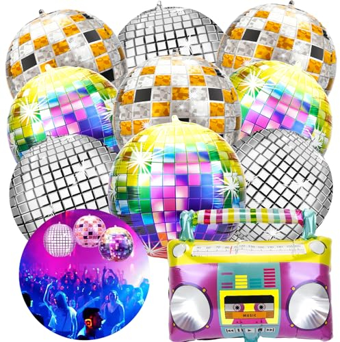 Coicok 10 Stück Discokugel Luftballon, 22 Zoll 4D Luftballons, Luftballons Geburtstag, Party Deko, Disco-Mottoparty Geburtstag Party, Geburtstag Party Karneval Deko, Happy Birthday Ballon