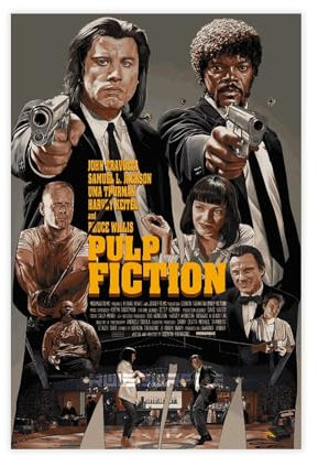 AMATWI Pulp Fiction Filmposter, Leinwandposter, Wandkunst, Dekordruck, Gemälde für Wohnzimmer, Schlafzimmer, Dekoration, ungerahmt, 30 x 45 cm, 24 Stück