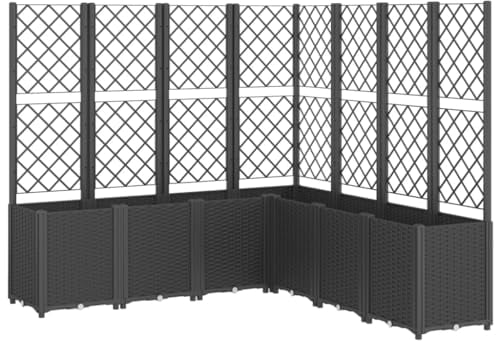 vidaXL Pflanzkübel mit Rankgitter, Blumenkübel mit modularem Design Rattan-Optik, Blumentopf für Terrasse Garten, Blumenkasten Pflanzkasten, Schwarz PP