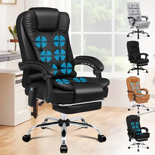 ALFORDSON Chefbürostuhl, Massage Bürostuhl mit Hebelrücken, Ergonomischer Schreibtischstuhl mit Großer Sitzpolsterung, Sessel mit Lordosenstütze, Drehstuhl mit Rollen, PU-Leder, Schwarz