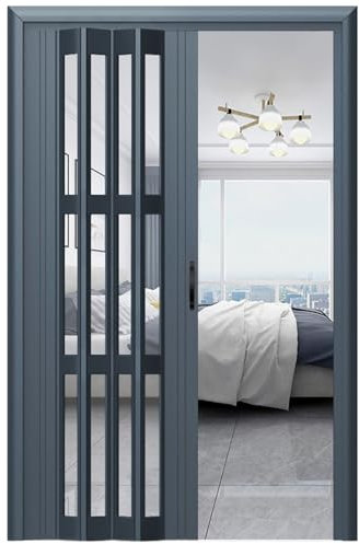 Puerta Plegable Puerta Interior Acordeón Plegable Para Dormitorios, Puerta Corredera De Acordeón Simple/Doble, Puerta Interior A Medida Para Separador De Habitaciones, Gris-1 ( Color : WxH , Size : 70