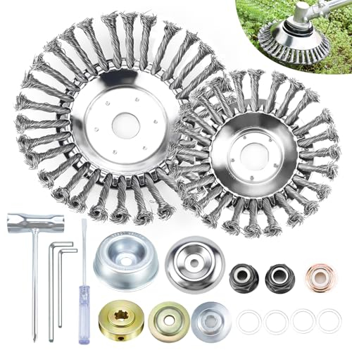 Jeinbuil Unkrautbürste für Freischneider mit 25,4mm Bohrung (8und 6) Wildkrautbürste für Motorsense Rasentrimmer Drahtbürste Freischneider mit 16 Stück Werkzeug und Adaptern