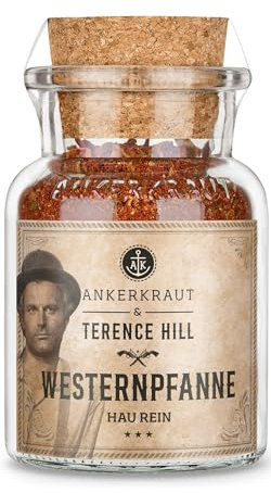 Ankerkraut Westernpfanne, Terence Hill Edition, mit geräucherter Paprika, Hickory-Rauchsalz und geräucherten Jalapeños, Steakhouse-Pfanne, 100 g im Korkenglas