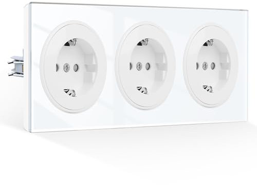 CNBINGO Dreifachsteckdose Unterputz mit Krallen - Glas Schuko Steckdose mit Kindersicherung - 16 Amp Schutzkontakt Wandsteckdose - Weiß