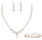Clearine Wedding Jewellery Set for Brides, Elegant Simulated Pearl Cubic Zirconia Pendant Necklace Marquise Leaf Drop Dangle Earrings for Women Party Prom Clear Rose Gold-Tone