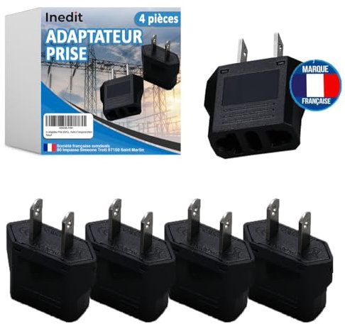 4 x Adaptateur Prise USA/Canada/Japon/Mexique/Thailande - Très Utile pour Voyager - Adaptateur Facile A Transporter - Design Compact et Léger (Noir)