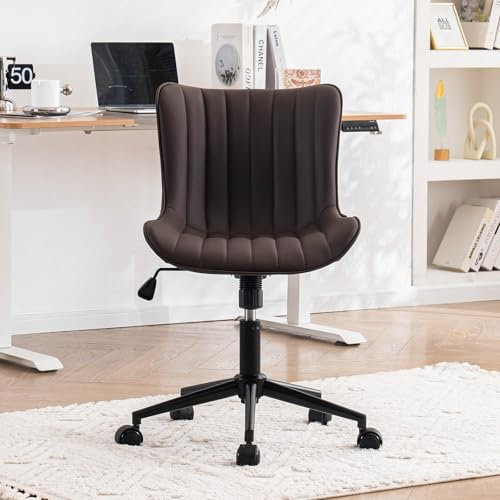 YOUTASTE Bürostuhl Ergonomisch, Schreibtischstuhl Höhenverstellbar, Bürostuhl mit PU-Leder & Rollen, Drehstuhl Wippfunktion, Computerstuhl 136 kg Belastbar, Braun