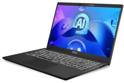 MSI Modern 15 H AI C1MG-060US 15.6 Full HD Laptop, Intel Core Ultra 9 185H 2.3GHz, 64GB RAM, 1TB SSD, Windows 11 Pro, Classic Black