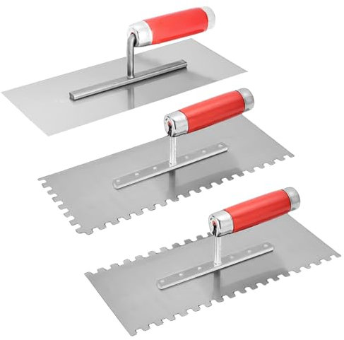 3-teilig Zahnglättekellen, Zahnkelle 8x8 mm, Edelstahl Zahnkelle 280 x 110 mm - Traufel mit Zahnung 8mm, Glättekellen, Rostfreie Gezahnt Glättekelle mit Holzgriff, Rutschfest und Langlebig, Drei Mode