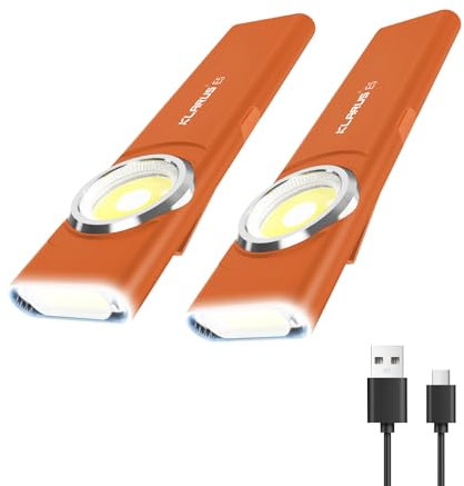 klarus Linterna de bolsillo E5 de 2 piezas, linterna EDC recargable, súper delgada de 4.2 x 1 x 0.3 pulgadas, 600 lúmenes, puerto USB-C, IPX4, fuente de luz dual con base magnética, clip para sombrero