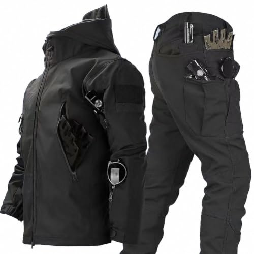 RVUEM Schwarz,L, 2-Teiliger Snowboard Schneeanzug Softshell Jacke FüR Herren MilitäRische Bekleidung, Kampfanzug Outdoor Skianzug Taktische Jacke Und Hose FüR Skifahren Outdoor Sport