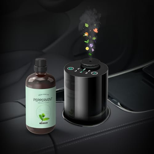 Wasserloser Diffusor mit 120ml ätherischen Ölen, Auto Diffuser,10/30/90s Sprüheinstellung,Timer & Ätherisches Öl Diffusor Batteriebetrieben Hält 48 h, Kabelloser Diffuser für Auto,Raum,Büro