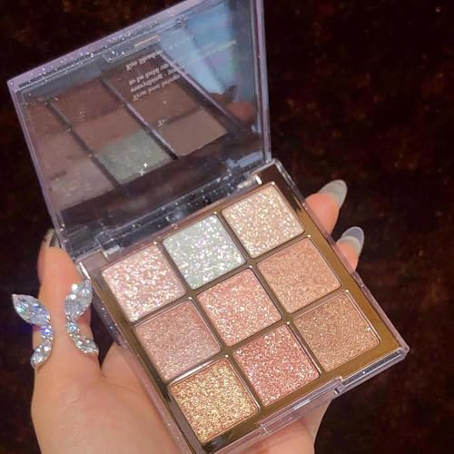 Palette di ombretti glitterati scintillanti, 9 tonalità di ombretti altamente pigmentati, oro, bianco e rosa, ideale per look da donna