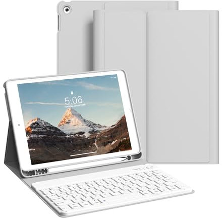 zoyu Hülle mit Tastatur für iPad 9./8./7. Generation 10,2 Zoll 2021/2020/2019, Abnehmbare kabellose Keyboard, Auto Sleep/Wake für Cover iPad 10.2 Zoll Keyboard, QWERTZ Layout, Grau