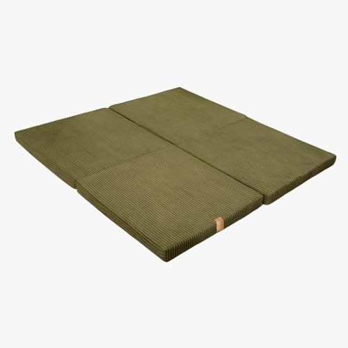MEOWBABY Krabbelmatte Baby – 120x120cm Spielmatte Baby Faltbar – Weiche Baby Play Mat & Babymatte für sicheres Spielen – Bodenmatte Kinder, Cord, Khaki