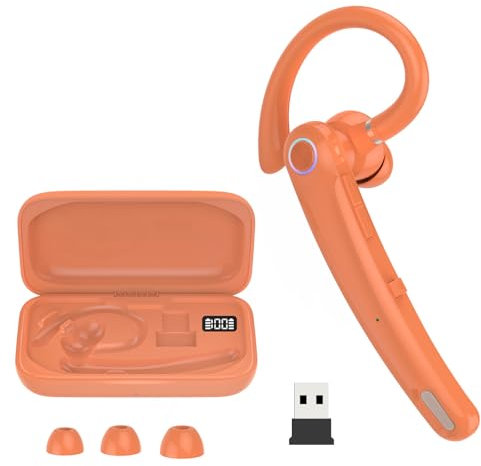 Auricular manos libres Mono Superior con 120H Rendimiento Llamadas, 2 Mics Anti-ruido IA, V5.4 Auricular Bluetooth con Dongle USB PC y Móvil, Conexión a 2 Dispositivos para Conductor/Negocios, Naranja